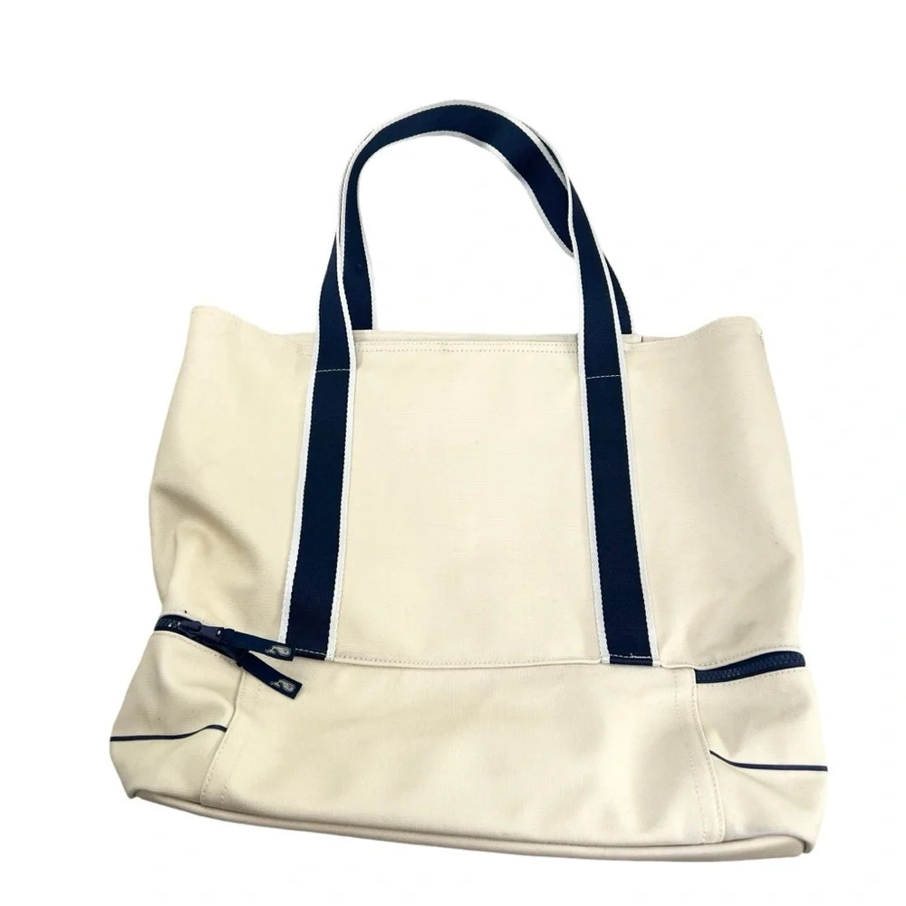 Vineyard Vines Cream Canvas Tote with Navy Trim - Picture 3 of 10